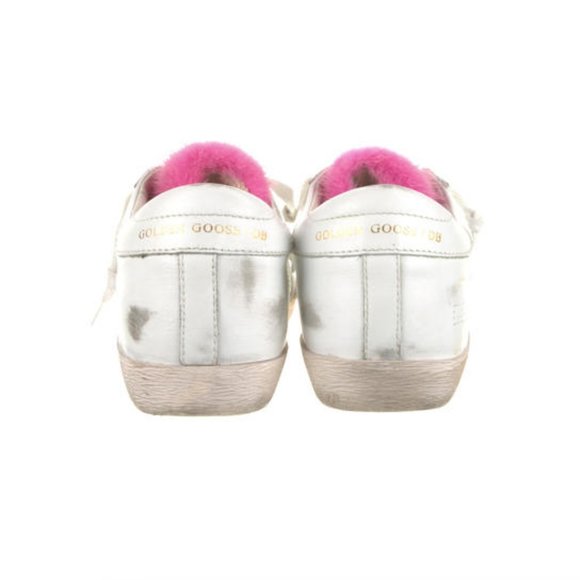 Golden Goose  Superstar White Leather Low Top Sneakers Pink Fur Detailing sz 39 - Picture 4 of 5